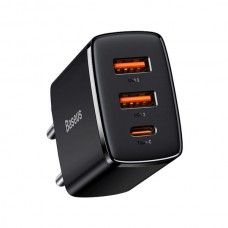 Tinklo įkroviklis 220V 2xUSB + USB C 3A 30W greito krovimo (QC 3.0) juodas (black) Baseus CCXJ-E01